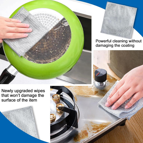 Multipurpose Wire Miracle Cleaning Cloths, Wire Dishwashing Rag, for Wet and Dry, Wire Cleaning Cloth, for Kitchen, Dishes, Sinks, Pots (6PCS - Si...
