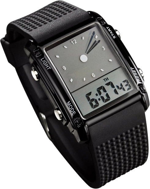 FANMIS Men's Waterproof Rectangle Dial Analog Digital Wrist Watch with Five LED Backlight Color Black...