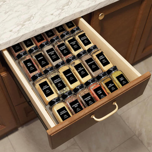 AISIPRIN 24 Pcs Glass Spice Jars with 398 Labels, 4oz Empty Square Spice Containers Seasoning Bottles - Shaker Lids, Funnel, Brush and Marker Incl...