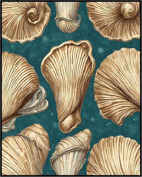 Posterizer 1 pcs-cute sparkly pearly shells with blue background 1-Coastal & Nautical Art-Gift for Nature, Surfers and Beach Lovers -Decor for Bea...