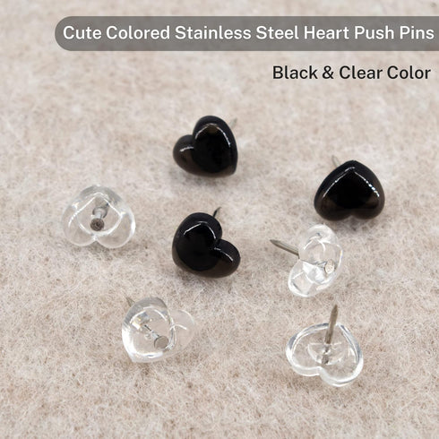 100 PCS Heart Clear Push Pins for Cork Board, Transparent and Black Cute Heart Shaped Thumb Tacks Plastic Decorative Push Pins for Posters, Wall, ...