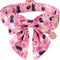 Halloween Dog Collar with Bow Tie & Flower, Cotton Bowtie & Flower Dog Collar for Boys or Girls Dogs, Cute Pink Comfortable Pet Collar with Metal ...