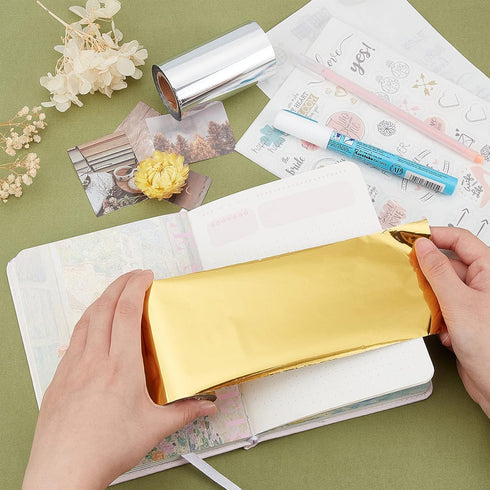 SUPERFINDINGS 2 Colors Hot Foil Stamping Paper 66Ftx3.15 in Toner Reactive Foil Paper Heat Transfer Foil Paper for DIY Craft Embossing Scrapbookin...