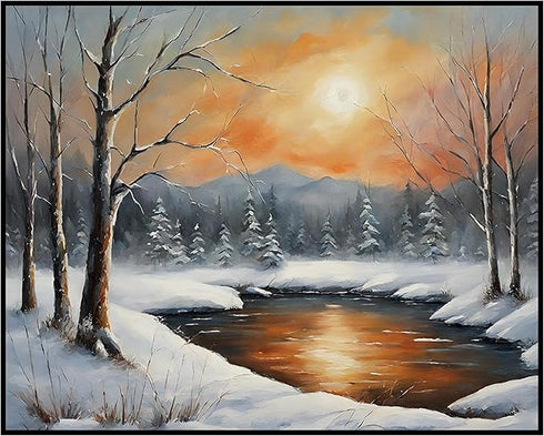 Posterizer 1 pcs-snowy winter nature scene in oil painting style-11-Landscape & Nature Art-GIft for Men Women Teens-Living Room Bedroom Decor- unf...