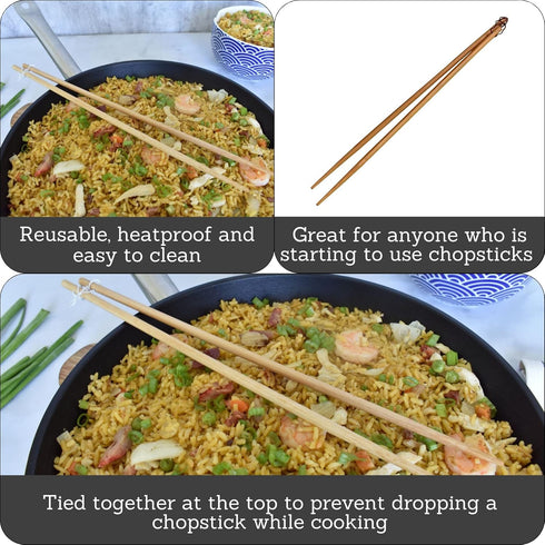 IMUSA 4 Pack 13.5" Bamboo Cooking Chopsticks,Brown...