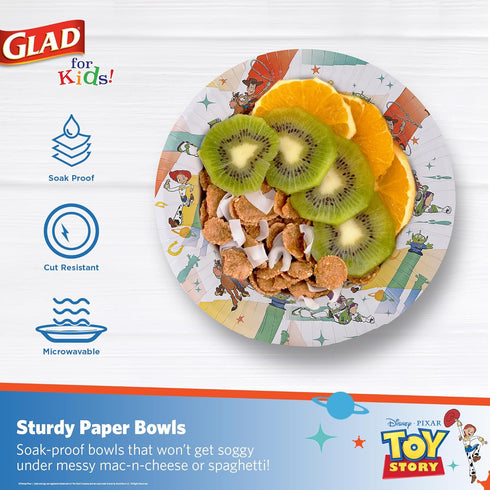 Glad for Kids Disney Pixar Toy Story 12oz Paper Bowls | Paper Bowls, Kids Bowls | Kid-Friendly Paper Bowls for Everyday Use, 12oz Disposable Bowls...