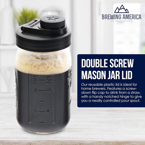 Mason Jar Lids Wide Mouth Plastic 4 pack-USA Made-Flip Cap Screw Top Pour Spout Drink Hole - Leak-proof for Kerr and Ball Canning Jars - Airtight ...