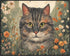 Posterizer 1 pcs- gray cat in the middle of flowers-Art for Animal Lovers-Floral Botanical Art- Gift for Men Women Entrepreneur Teens-Decor for Ho...