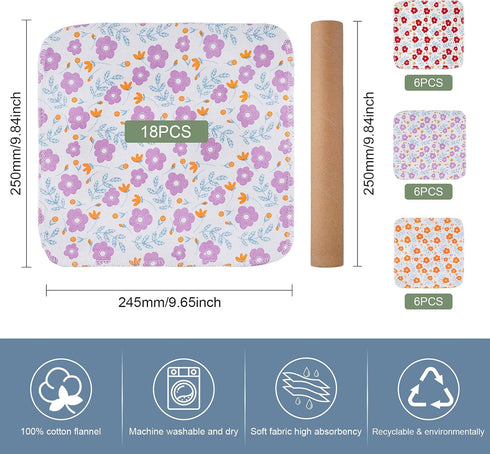 Reusable Paper Towels - 18 Pack Roll of Washable Cotton Prints Cloth Paper Towels Paperless Reusable Napkins Cloth for Kitchen Dishcloths Replacem...