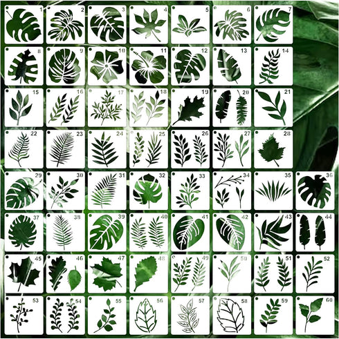 Small Leaf Stencils for Painting on Wood Stone Reusable Tropical Leaves Fern Palm Nature Stencils for Kids Adults on Wood Fabric Rock Card Art Pai...