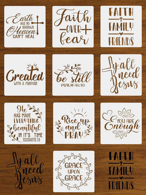 10PCS Faith Stencils Sets, Inspirational Stencils for Painting On Walls, Canvas and Wood, 8" x 8" Reusable Religious Stencils...