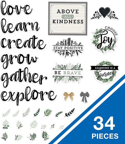 Carson Dellosa 34-Piece Modern Farmhouse Classroom Bulletin Board Set, Farmhouse Heart and Greenery Bulletin Board Cutouts with Inspirational Quot...