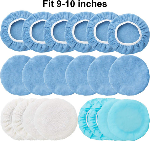 Mudder 20 Pieces 9 to 10 Inches Buffer Pads Car Polisher Bonnet Orbital Buffer Bonnets Microfiber Polishing Pad Cover...