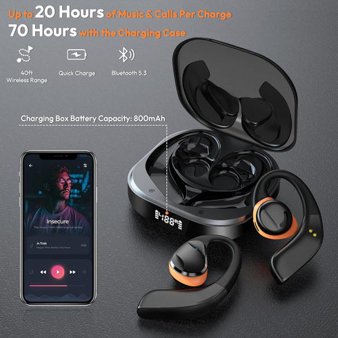 Open Ear Headphones LK08 2024 Version, Air Conduction Headphones Bluetooth 5.3 Touch Control Wireless Earbuds, Up to 70 Hours Playtime Earphones w...