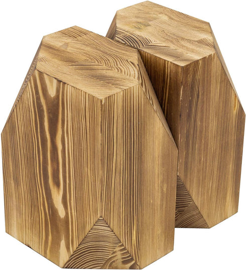 MyGift Rustic Burnt Solid Wood Geometric Style Bookends, Set of 2...