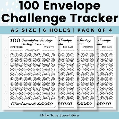 100 Envelopes Money Saving Challenge Binder, Easy and Fun Way to Save $5,050, A5 Budget Book with Cash Envelopes Kit,Black,Gold,Pack of 2...