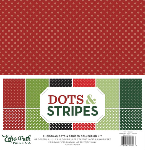 Echo Park Paper Company Dots & Stripes-Christmas Collection Kit, red, Green, Black 12-x-12-Inch...