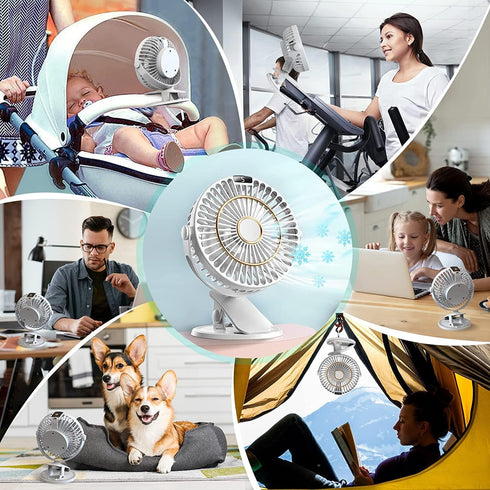 5 Speeds Clip on Fan Rechargeable - Mini USB Portable Desk Fan with Clip, LED Display Powerful Silent Table Fan, 720°Flexible Rotation for Bed, Ho...
