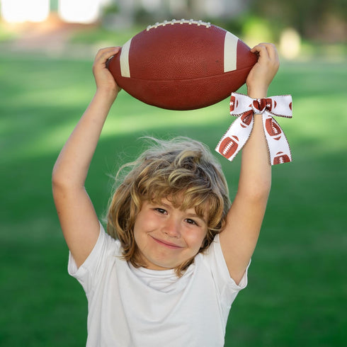 Football Wired Edge Ribbon - 4 Rolls 24 Yards Brown Green Football Burlap Ribbon for Football Game, Rugby Pastel Wired Ribbon for Bow Wreaths, Foo...