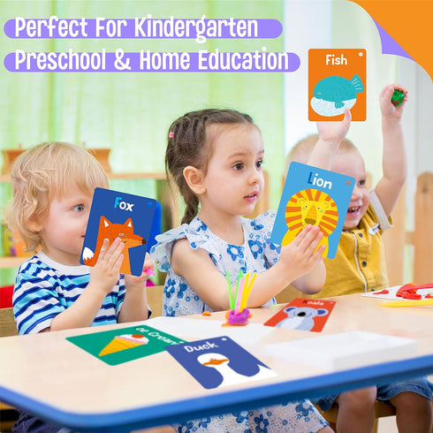 50 PCS Kid First Cognitive Flashcards,Double Sided Printed 7 in 1 Colorful Cards Alphabet,Numbers, Foods,Animals,Shapes,Colors with 3 Reclosable R...