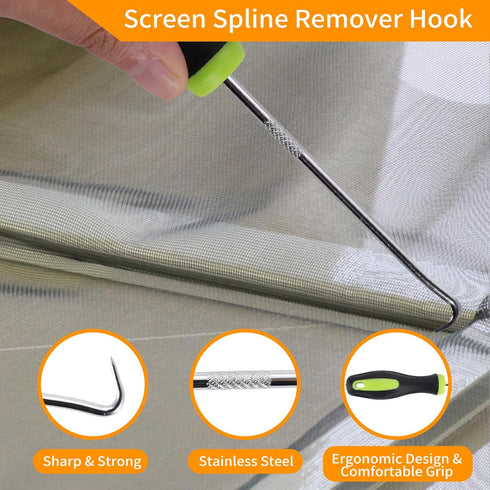 4 in 1 Window Screen Repair Tool Kit,Including 32Ft Spline Replacement,Steel Roller Tool with Bearing,Spline Removal Hook and High Quality Scissor...