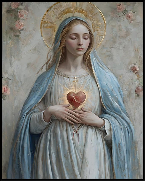 Posterizer 1 pcs-serene symbolic depiction of the Sacred Heart of Mary 2-Religious Posters Gift For Buddhism Meditation philosophy Fans- unframed ...