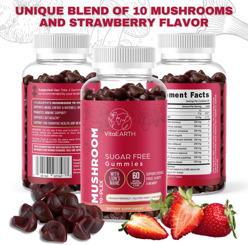 Mushroom Complex Gummies – 60-Count 2500mg Mushroom Gummies with Lion’s Mane, Reishi, Cordyceps, Shiitake, Chaga – Strawberry Gummy Supplement for...