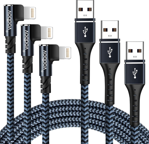 iPhone Charger Lightning Cord 3Pack 1FT 3FT 6FT Right Angle MFi Certified Cable Braided USB Charging Wire High Speed Black......