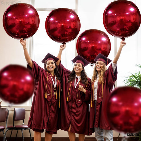 KatchOn, Huge Metallic Red Balloons - 22 Inch, Pack of 6 | Round 4D Mylar Balloon for Red Party Decorations | Burgandy Balloons for Birthday, Anni...