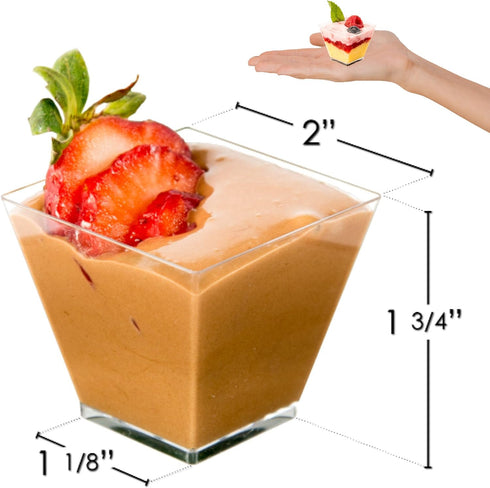 DLux 100 x 2oz Square Mini Dessert Cups (No spoons), Clear Plastic Parfait Appetizer Cup - Small Reusable Serving Bowl for Tasting Party Desserts ...