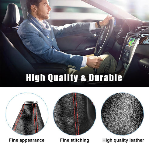 Car Shift Knob Dust Cover, Gear Shift Knob Cover for Protection, Leather Manual/Automatic Shifter Shift Boots Cover, Decorate Car Interior (Black+...