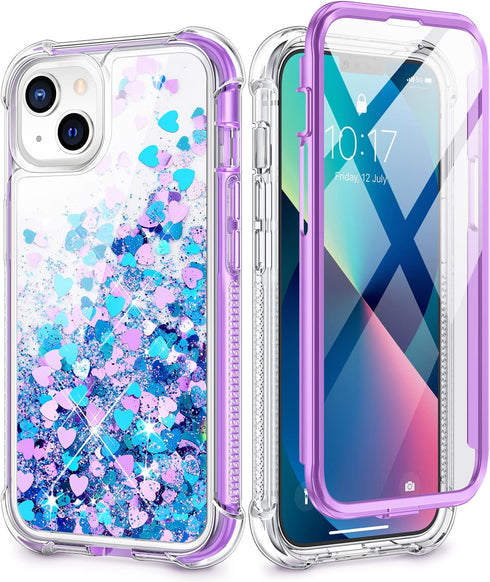 Caka Glitter Case for iPhone 13 14 6.1 inch Case for Girls Women with Built-in Screen Protector Liquid Quicksand Protective Shockproof Full Body P...