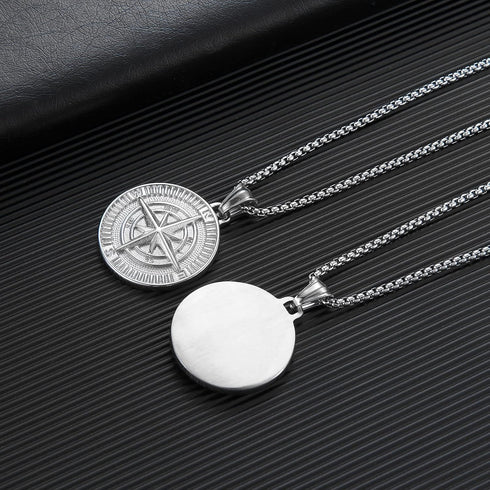 Men's Compass Pendant Necklace Stainless Steel Navigator Forged for Male Jewelry...