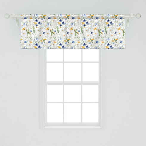 Ambesonne Flower Window Valance, Wild Flowers Poppies and Daisies Rural Nature Scenery in Meadows Rustic, Curtain Valance for Kitchen Bedroom Deco...