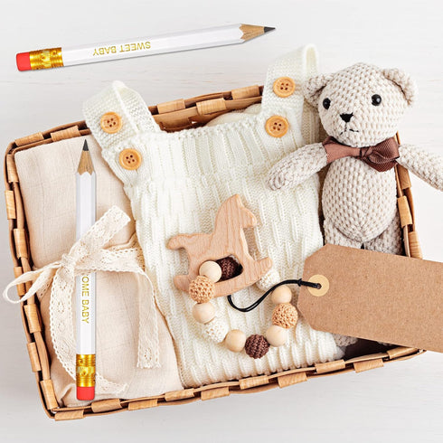 Crtiin 50 Pieces Half Pencils Baby Shower Pencils Sharpened Pencils with Erasers Pencils for Baby Shower Presharpened Pencils Woodcase Pencils for...