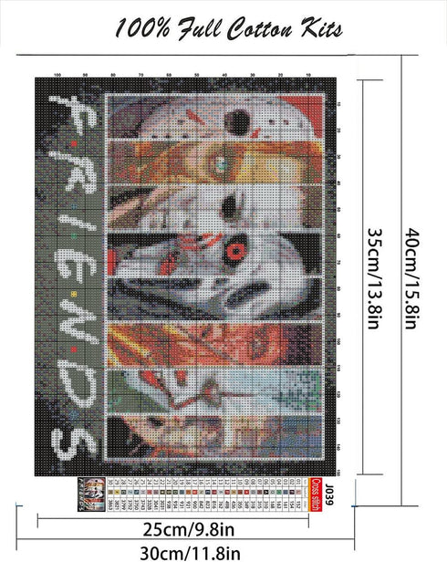 Halloween Cross Stitch Stamped Kits for Adults Beginners-Horror Embroidery Kits Friends Counted Cross Stitch Kits Patterns for Beginners 11 CT Dim...