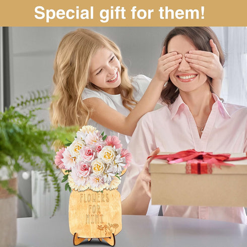 Grandma Gifts from Grandchildren, Hand Picked Flower Holder with Stand, Mother's Day Birthday Gifts Kids DIY Flower Bouquet Wooden Holder (NO Flow...