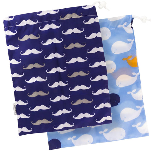 Kushies Baby On The Go Wet Bag, Blue Whale/Navy Moustache, Large...