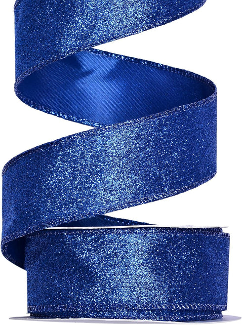 Blue Glitter Wired Ribbon for Christmas Tree Wreath Decoration Home Décor Gift Wrapping Crafts Sewing, 1 1/2 Inch 10 Yard...