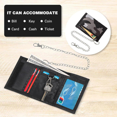 3 Pcs RFID Kids Wallets for Boys Men Girls Trifold Wallets with Chain Clip and Zipper Pocket Camouflage Wallet for Kids Teen Birthday Gift, Camo G...