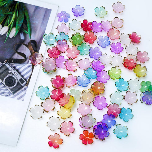 110 Pcs Acrylic Flower Beads?Gold-Plated Gradient Flower Beads?Cherry Blossom Floral Spacer Beads for Jewelry Making...