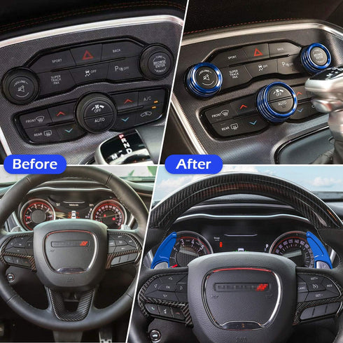 For Dodge Challenger Charger 2015-2024 Interior Accessories Decoration Steering Wheel Shift Paddle Extended Trim Cover+Air Conditioner Switch CD B...