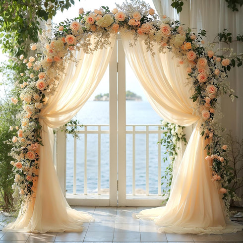 Wedding Arch Draping Fabric, 1 Panel 28" x 19Ft Champagne Sheer Backdrop Curtain for Ceremony, Party Ceiling Decor - Arch Decorations and Ceiling ...