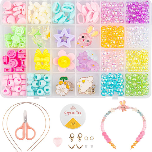 Girls Bracelet Jewelry Making Kit Beads, 400+ Pieces Various Shapes and Colorful Colors, Dazzling Frosted Beads Glossy Transparent Beads Pendant, ...