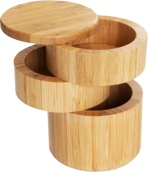 Totally Bamboo Triple Salt Cellar, 3 Tier Bamboo Kitchen Salt and Pepper Storage Box with Magnetic Swivel Lids...