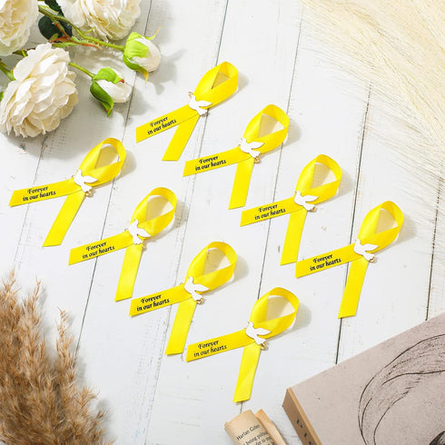 Geosar 100 Pcs Dove Funeral Ribbons Memorial Ribbon Funeral Pins Memorial Service Respect Personalized Ribbon Bow with Safety Pins and White Dove ...