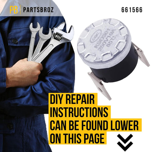 WP661566 High Limit Thermostat 661566 Compatible with Whirlpool WDT710PAYM6 WDF520PADM3 WDF520PADM7 WDF520PADM7 WDF520PADW7 WDT720PADM2 WDT720PADM2 WDT730PAHZ0 WDT730PAHZ0 ADB1100AWW5 665.13123K703