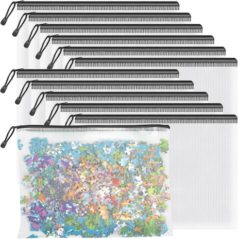 Umriox Mesh Zipper Pouch Puzzle Bags, 13.0x9.0 in (Black, 12 Packs), Letter Size A4 Size Zipper Bags for Office Supplies Travel Accessories...