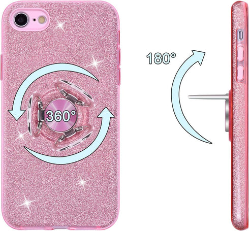 Wisdompro Case for iPhone SE 2022/2020, for iPhone 8, for iPhone 7, Cute Glitter Bling Sparkly Case with Ring Stand, Women Girls Protective Phone ...