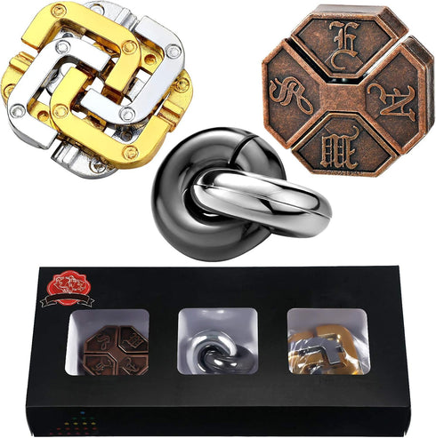 3 Pieces Brain Teaser Metal Puzzle Toy, Handheld 3D Unlock Interlocking Puzzle, Metal Knot Puzzle Mind Games for Adults Teens Educational Toy Gift...